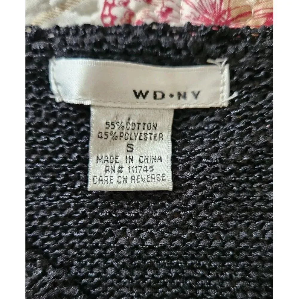 WD-NY Womens Knit Cardigan 3/4 Sleeve Single Button Closure Cotton Blend Black S